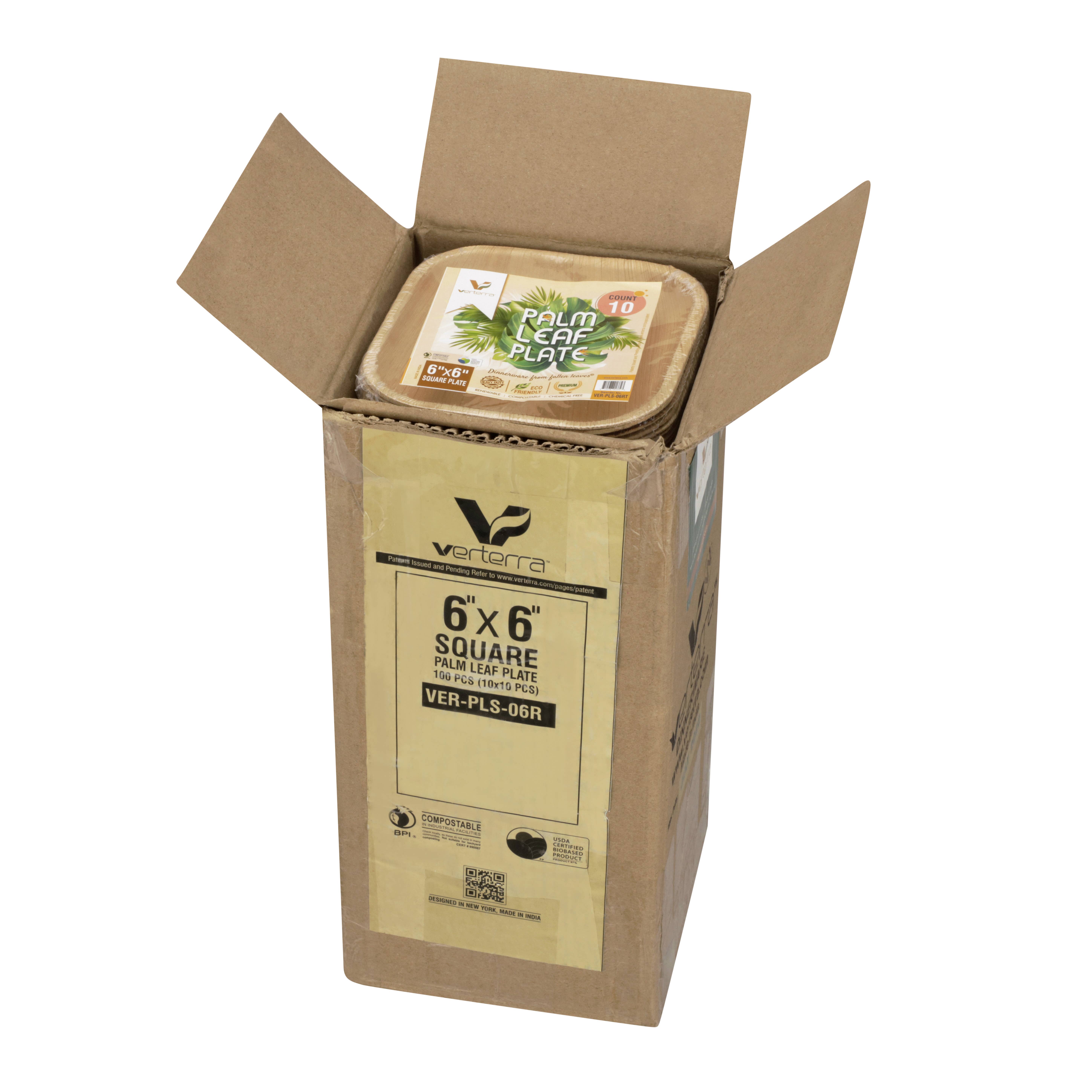 VerTerra Dinnerware – wholesale Disposable plate – 6" x 6" VerTerra Square Palm Plates3