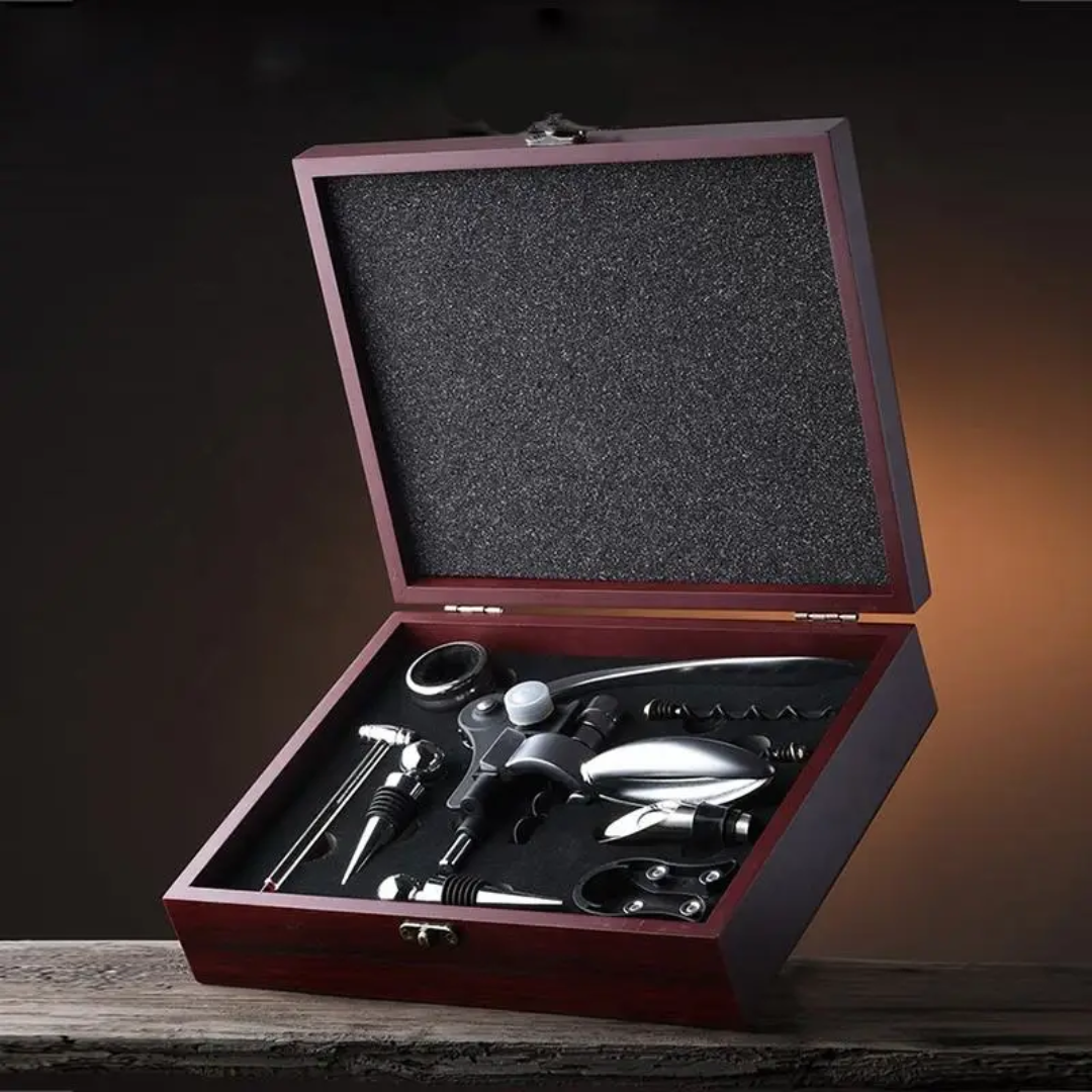 Sostraw & SmartThings – Conjunto de ferramentas de vinho por atacado – Conjunto de Presentes de Sommelier de Luxo - Estojo de Madeira7