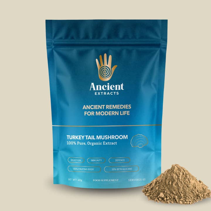 Turkey Tail Mushroom Extract Powder - 30% Beta-glucan (60g) for wholesale by Ancient Extracts Ltd