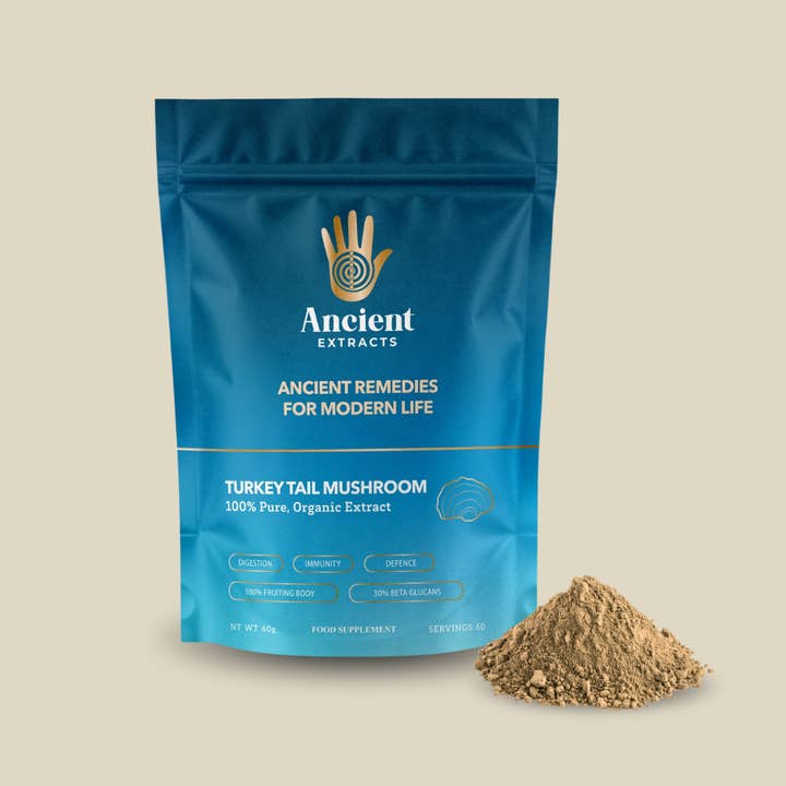 Turkey Tail Mushroom Extract Powder - 30% Beta-glucan (60g)  for wholesale by Ancient Extracts Ltd