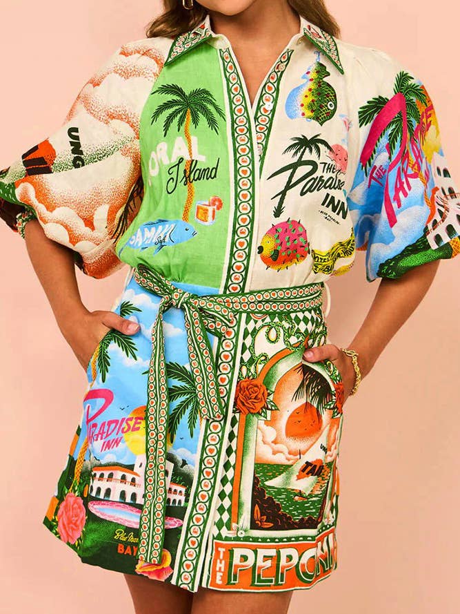 Multi Summer Tropical Summer Print Buttoned Shirt Dress JRM056 for wholesale on Faire