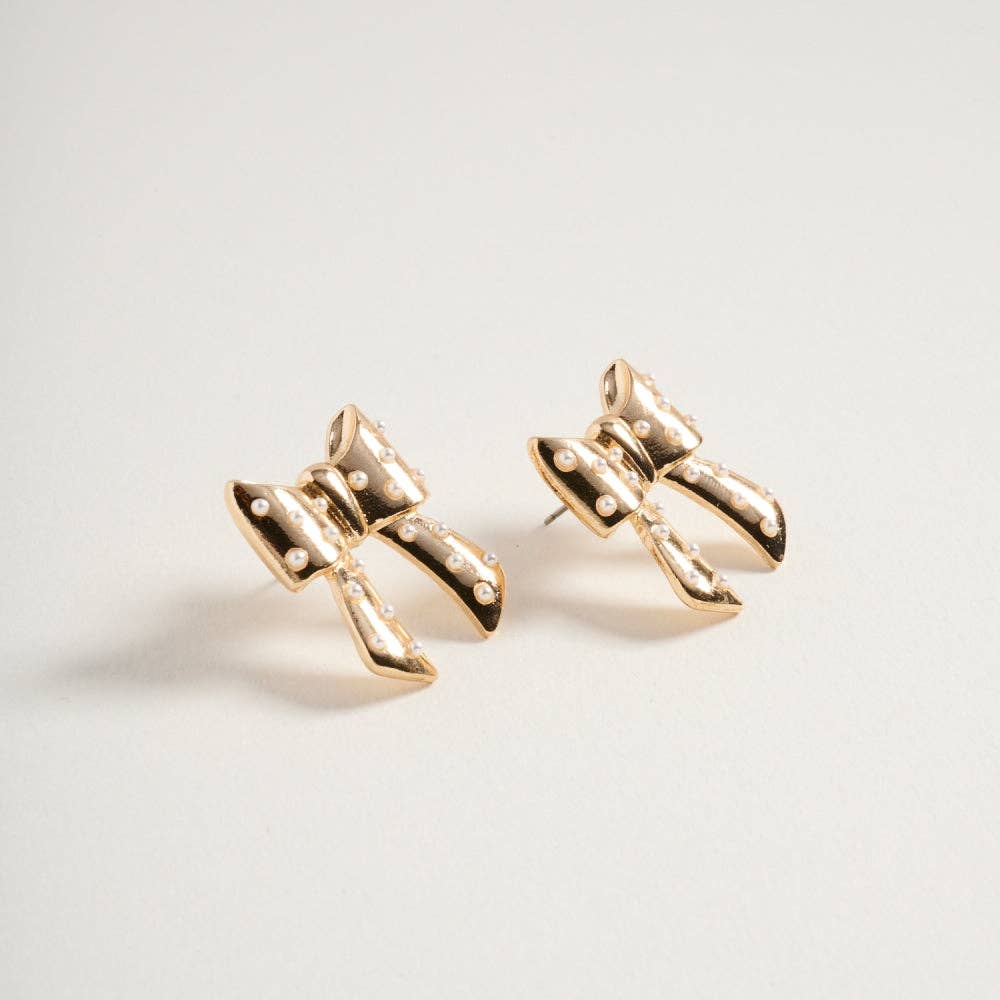 Designature New York - Wholesale Stud/Post Earrings - Christmas Solid Bow with Pearl Post Earrings1