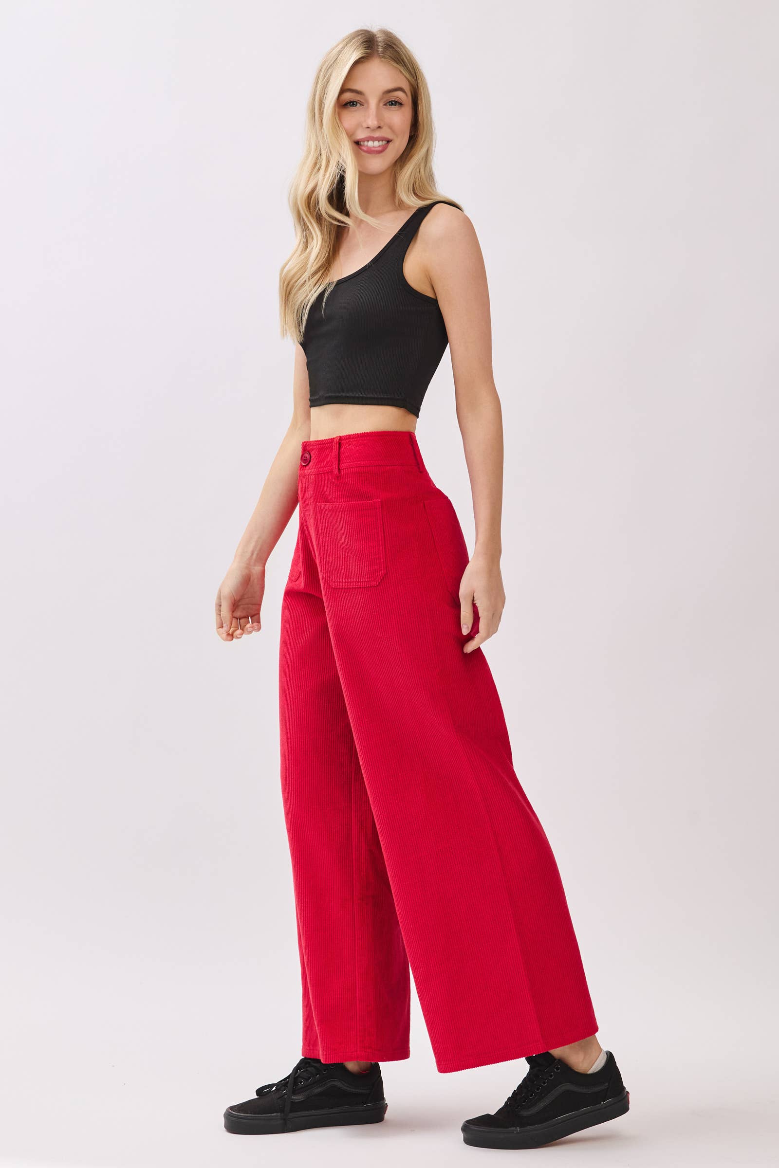 NOIR Pantalon large droit en velours côtelé en vente sur Faire9