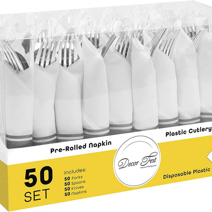 Portofino International Trading, USA - Wholesale Assorted Cutlery Set - Premium Pre-rolled Napkin and Plastic Cutlery Set - 50 sets1