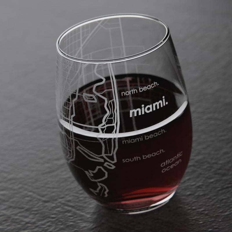 Well Told - Wholesale Wine Glass - Miami, FL City Map - 15 oz Stemless Wine Glass1