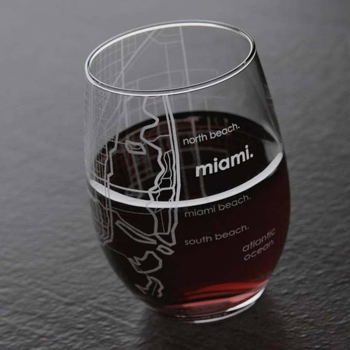 Well Told - Wholesale Wine Glass - Miami, FL City Map - 15 oz Stemless Wine Glass1