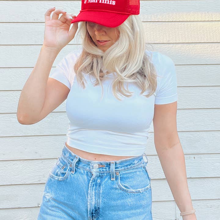 Maddon and Co - Wholesale Trucker Hat - Unisex - Mistletoe & Martinis Foam Trucker Hat - Red & Pink1