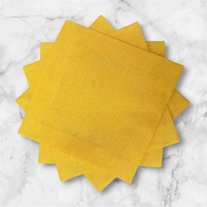 Gelbe Leinenstickerei Blanko-Cocktailservietten - Set von 4 für den Großhandel von Belle Linen