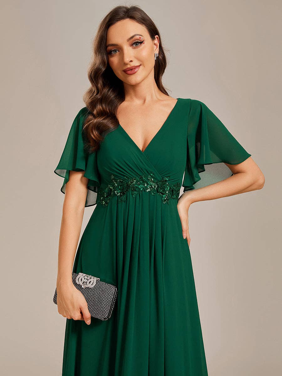 Ever-Pretty - Vente Robe de soirée – femme - Robe de demoiselle d'honneur plissée avec appliques et col en V6