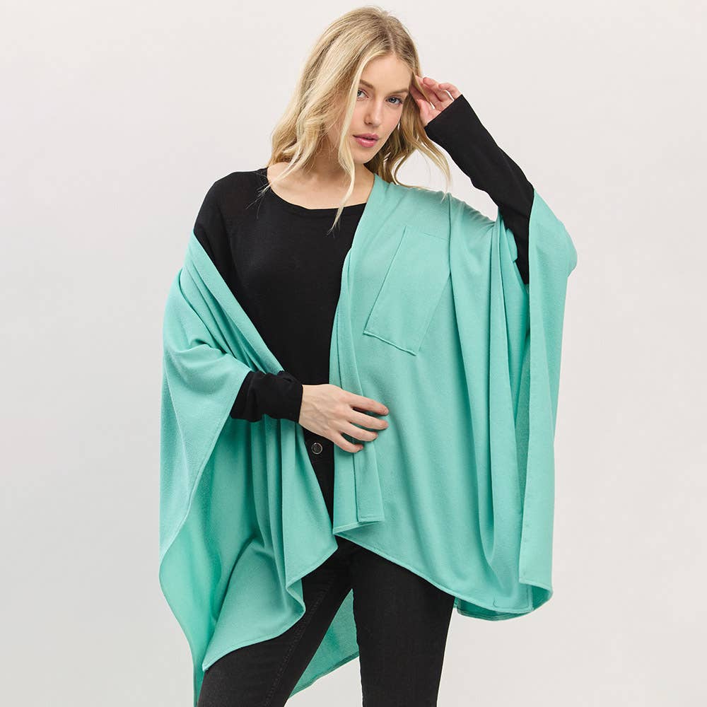 Sensibling Corp. - Wholesale Poncho - Dames - Asymmetrische Zoom Solide Doorknoop Gedrapeerde Strik-Voorkant Wikkelponcho2