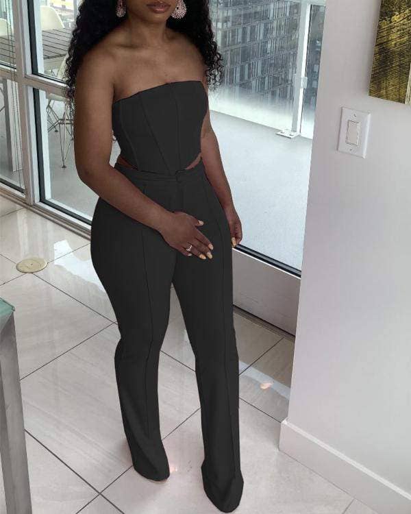 Flarix - Wholesale Top & pants set (NOT Loungewear) – Women's - zipper back crop tube top straight leg pants set1