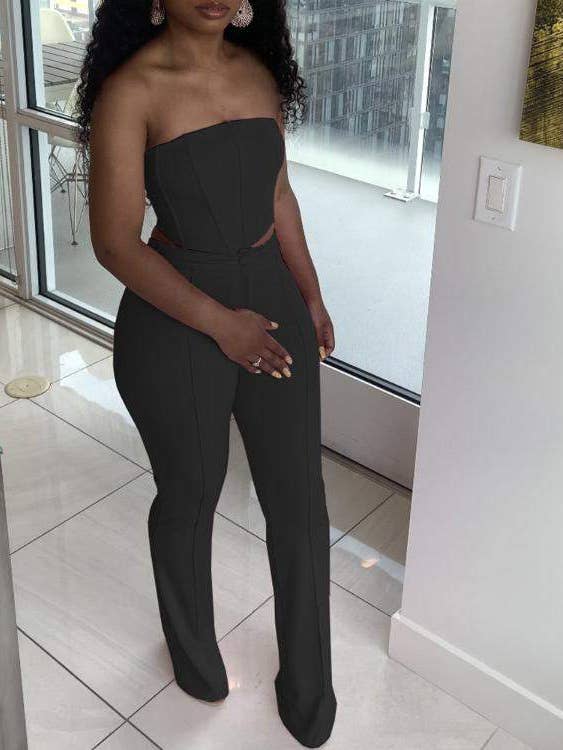 Flarix - Wholesale Top & pants set (NOT Loungewear) – Women's - zipper back crop tube top straight leg pants set1