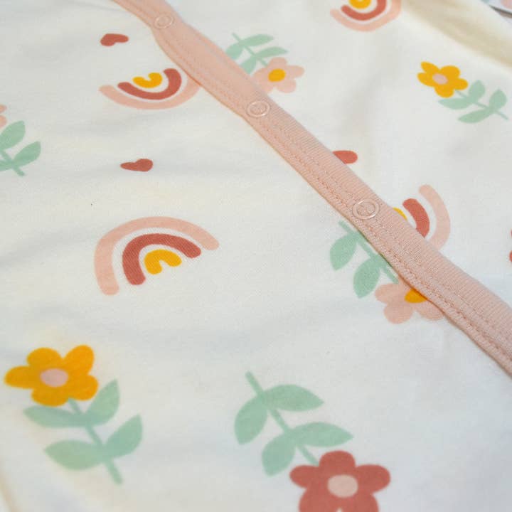 Lollipop Dreams - Vente Grenouillère – bébé - Pyjama grenouillère à fermeture éclair motif fleurs marguerites arc-en-ciel2