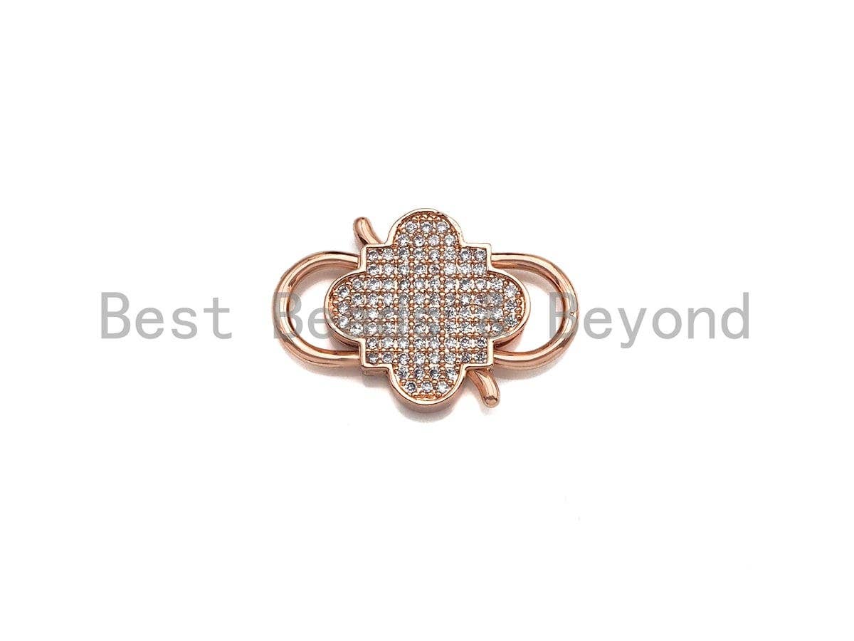 BestBeads&Beyond - Wholesale Clasp - CZ Micro Pave Clover InterLock Clasp, Buckle Interlock, Interlocking Clasp Fastener, 16x26mm, sku#H2861