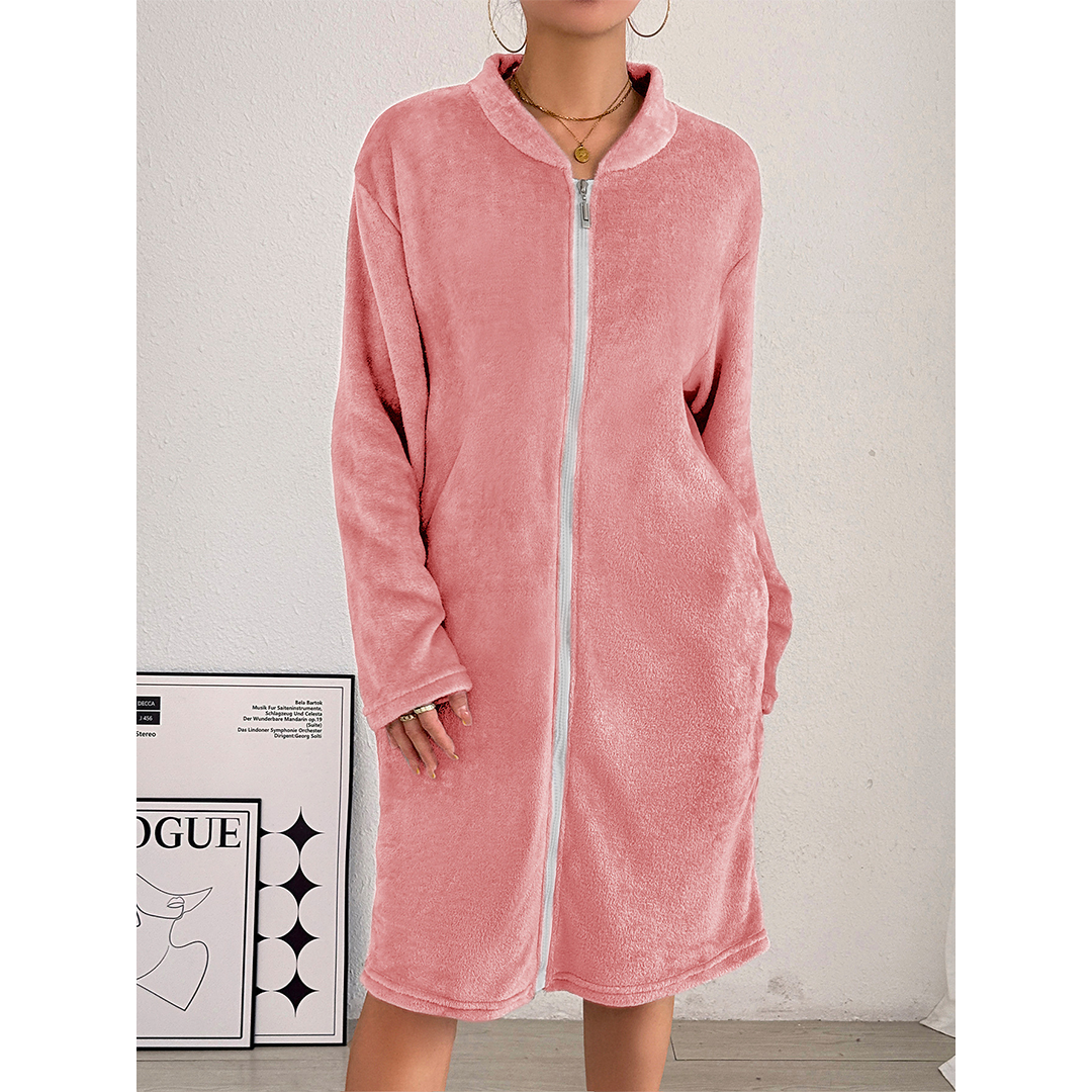 UNISHE – wholesale Lounge top – Women's – Solid Flannel Hooded Zip-Up Cardigan Robe ZK36010