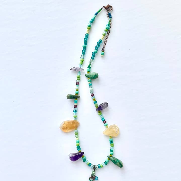 Turtle Necklace: turquoise, amethyst, citrine, crystal for wholesale by Spirit Shack
