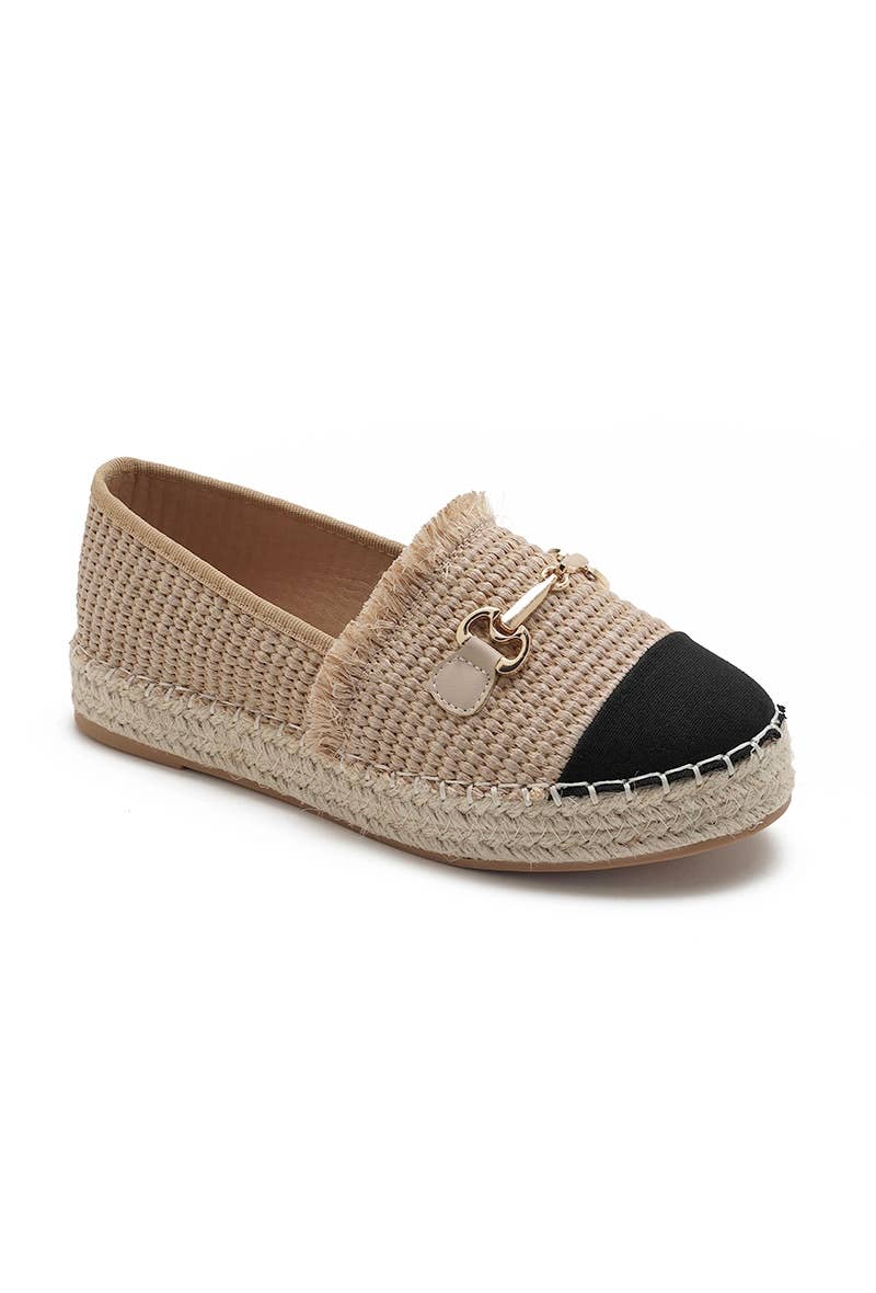 Joia Paris - Wholesale Flats - Women's - Flat espadrilles with black toe and buckle, comfortable H8-8674