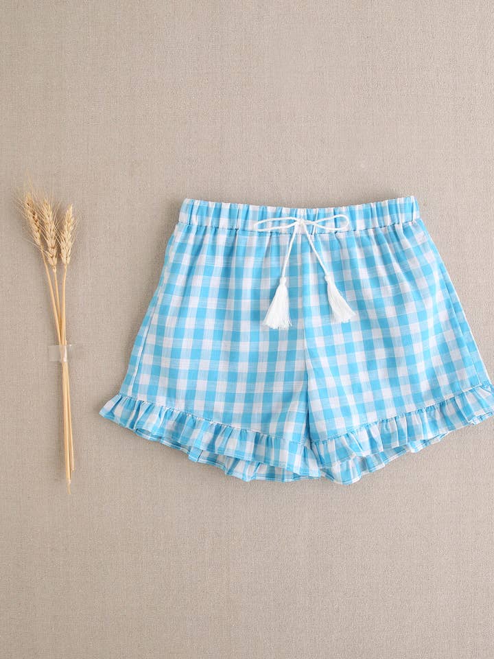 Mädchen-Shorts mit türkis-kariertem Vichy-Muster für den Großhandel von Dadati