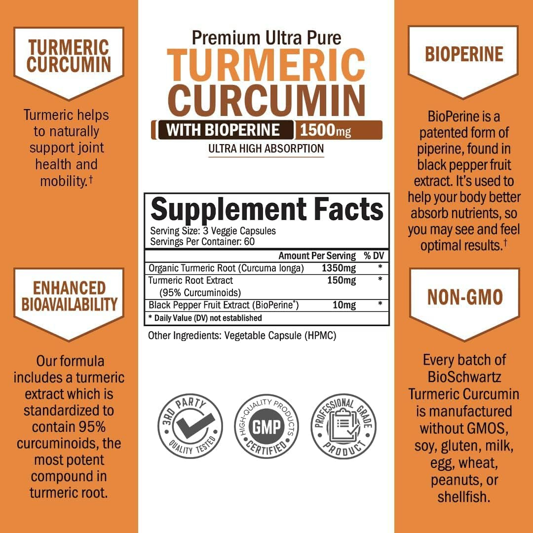 BioSchwartz - Wholesale Oral Supplement/Vitamin - Turmeric Curcumin with Black Pepper: Joint Support (90 Cap)7