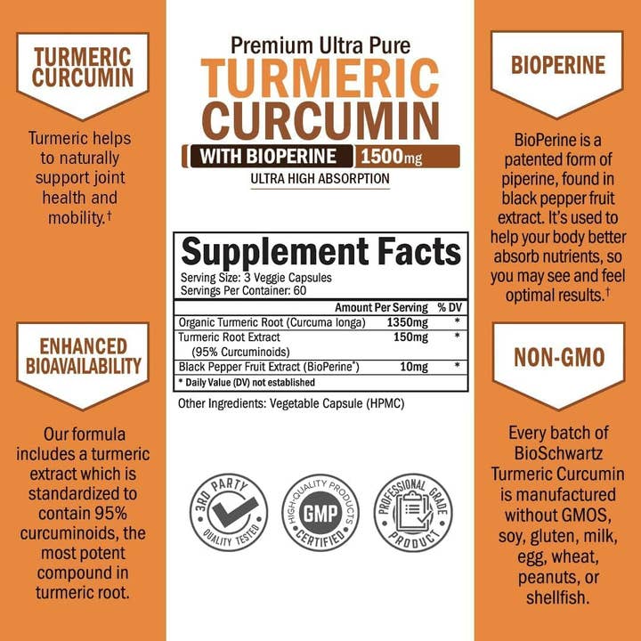 BioSchwartz - Wholesale Oral Supplement/Vitamin - Turmeric Curcumin with Black Pepper: Joint Support (45 Cap)7