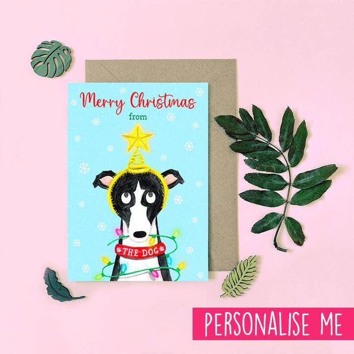 Carte de vœux de Noël vierge avec lévrier pour la vente par Fawa Shah