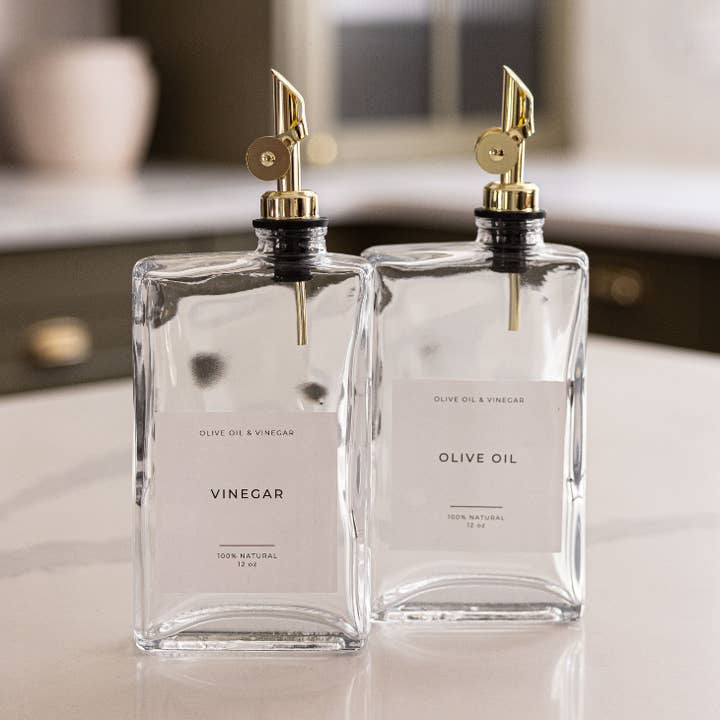 Bouteilles distributeurs rectangulaires en verre pour huile dâolive et vinaigre pour la vente par Luxe B Co Canada