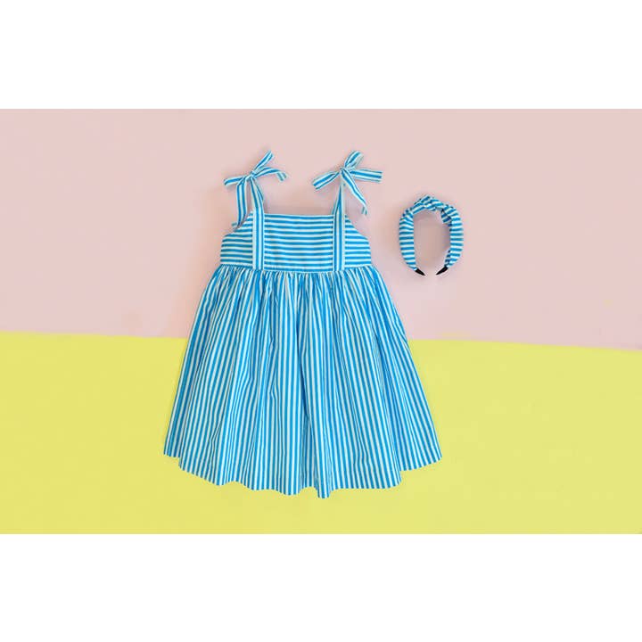BADUM BADERO - Vente Robe – enfant - ROBE RAYÉE TURQUOISE FRAISE
