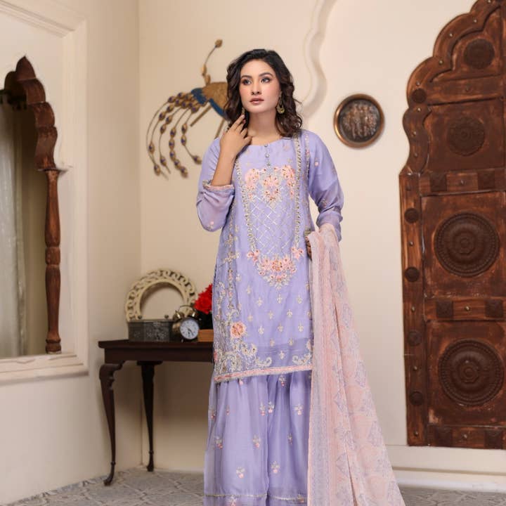 Chiffon Shirt C/Emb With Garara F13-01 and other Purchase wholesale dupatta. Free returns & net 60 terms on Faire trending on Faire.