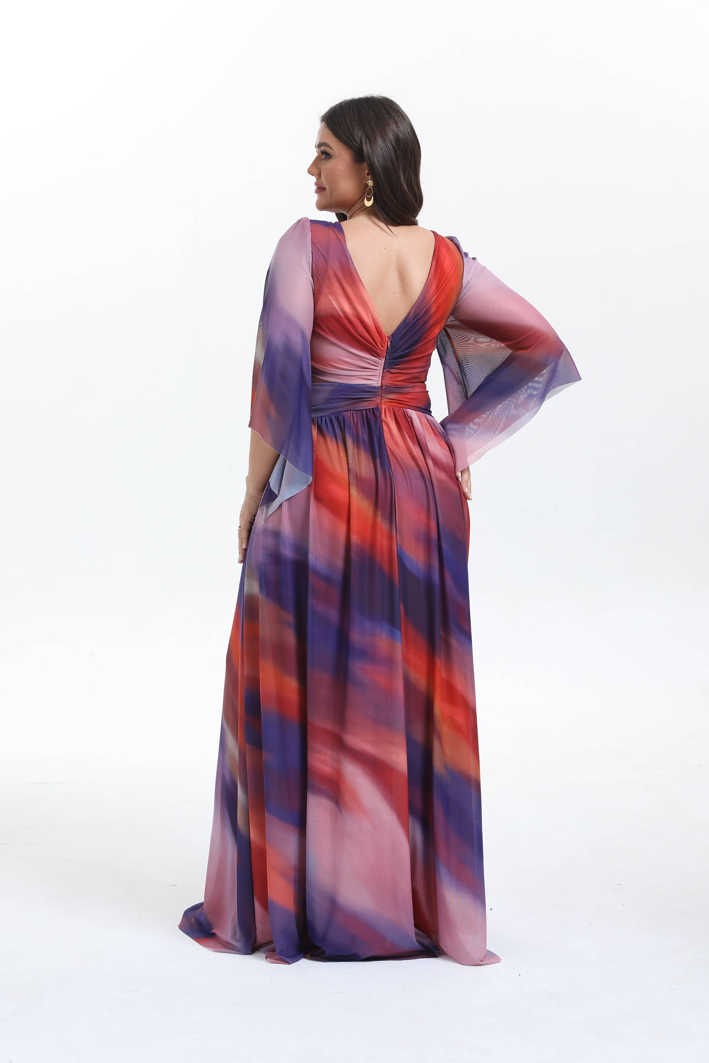 Lucas & Emma - Sarl RJ & co - Wholesale Dress - Women's - Plus size long flared dress with mid-length sleeves 2537-11