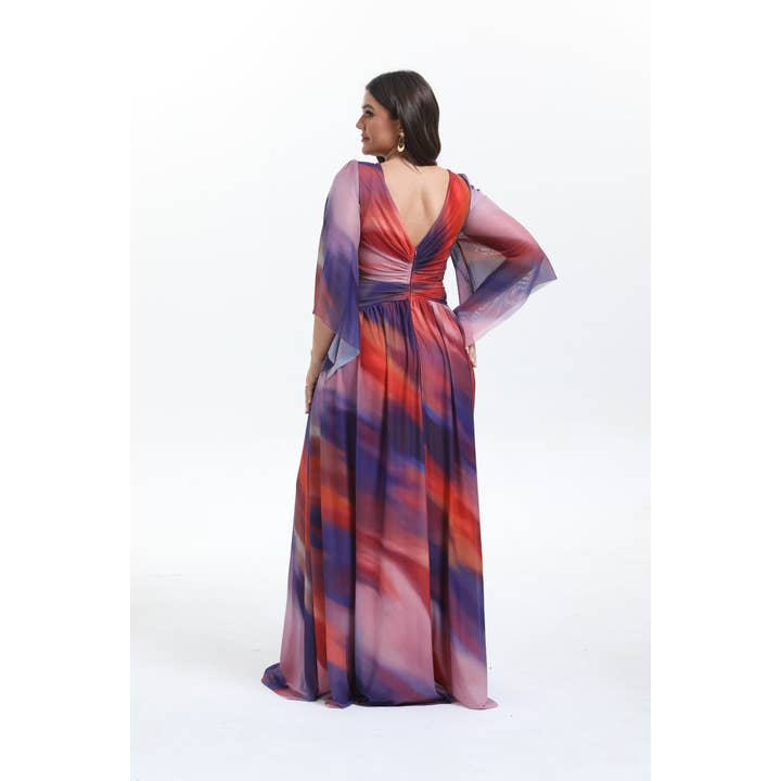 Lucas & Emma - Sarl RJ & co - Wholesale Dress - Women's - Plus size long flared dress with mid-length sleeves 2537-11