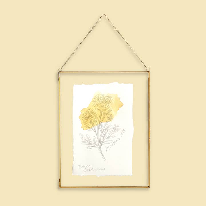 October Birth Flower - Marigold Mini Original Drawing for wholesale by Erica Catherine Illustration