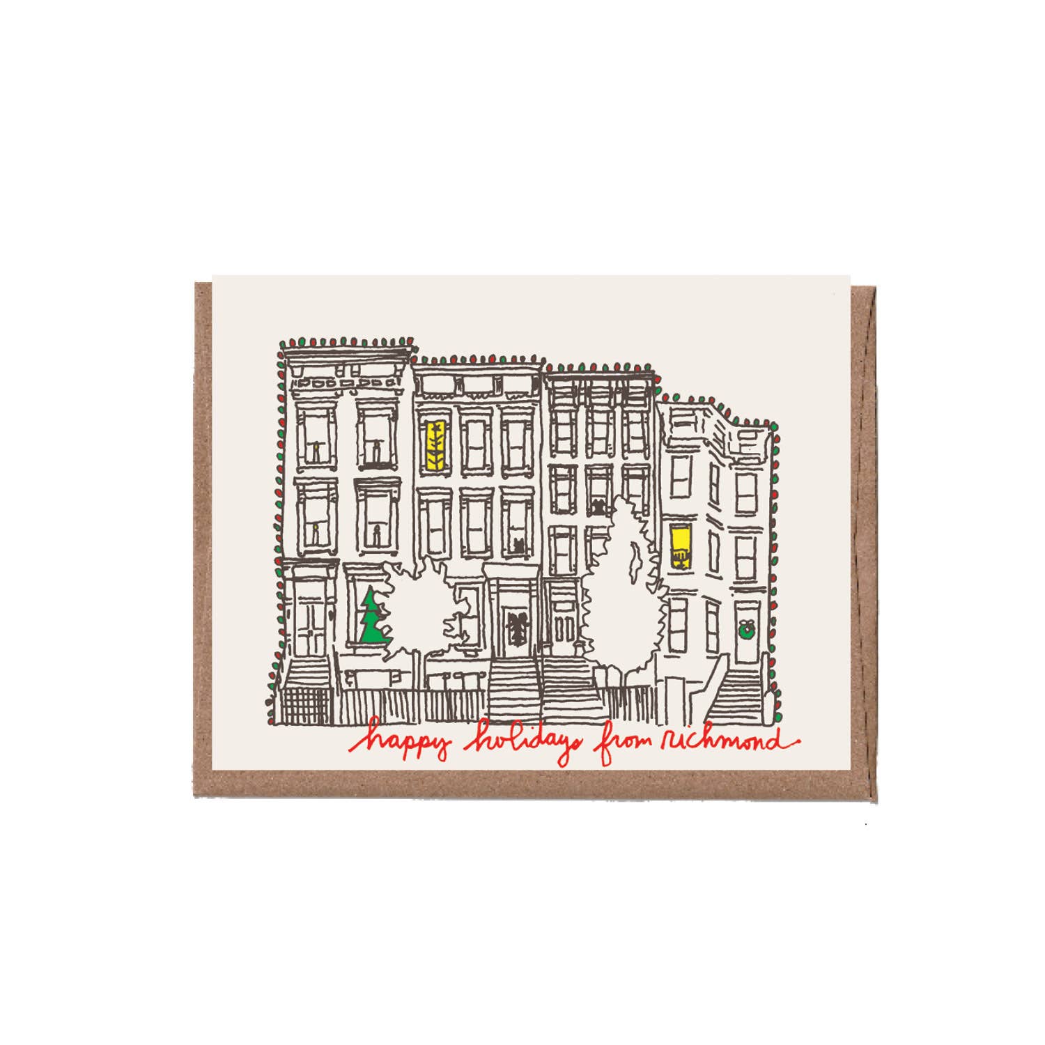 La Familia Green – wholesale Julkort – Brownstone City/State Christmas gratulationskort - 8-pack1