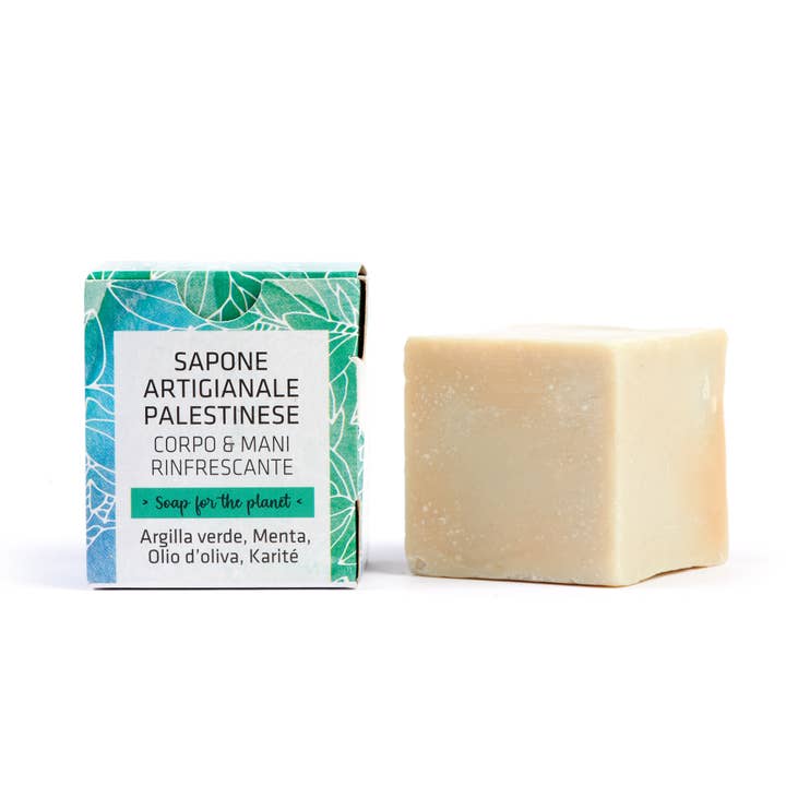 Altromercato - Wholesale Bar Soap - Handmade Palestinian Soap-Refreshing-Green Clay, Mint-90 g