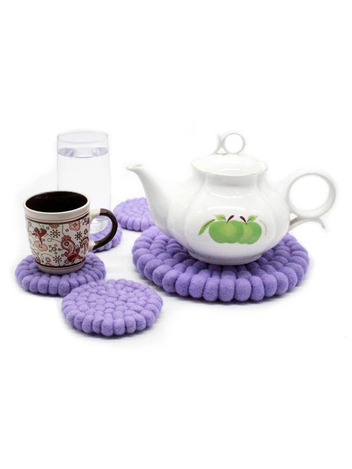 Purple Felt Trivet and Coaster Set for wholesale by Woollyfelt