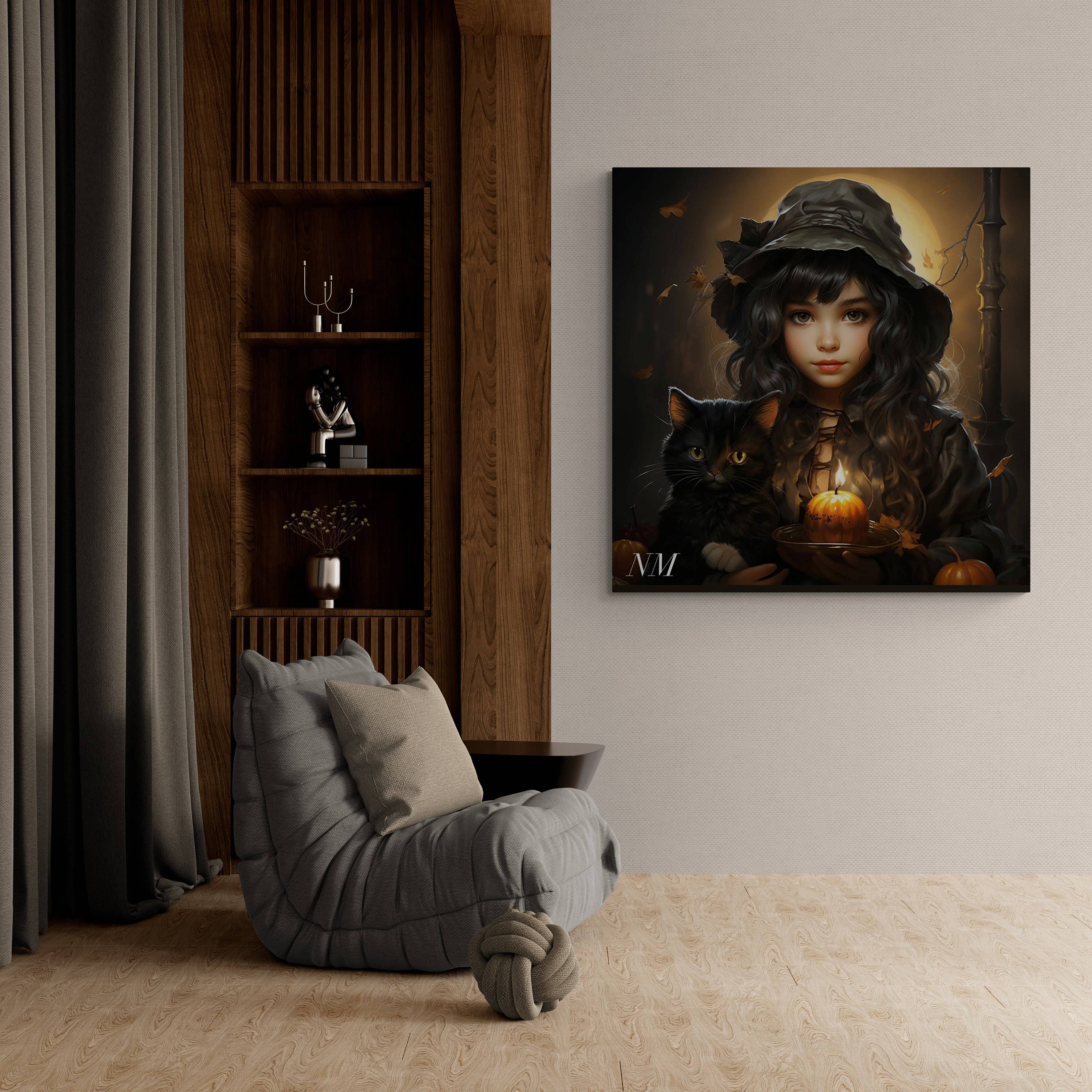 Art By Nataliia – Großhandel Kunstdruck – Halloween-Geschenk. Halloween-Dekor mit schwarzer Katze1