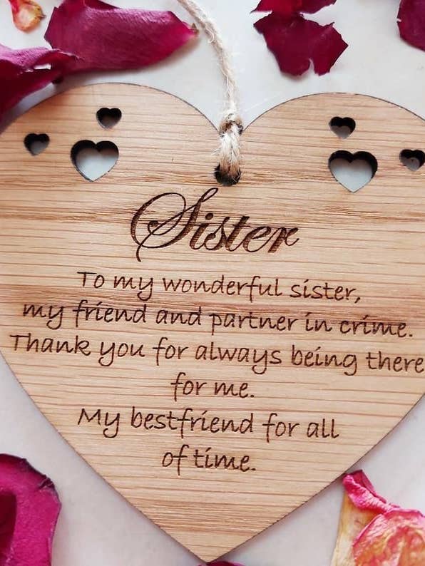 Sister Wooden Bottle Tag Wall Hanging Ornament for wholesale by Alice and Darcy