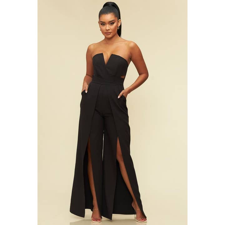 OPEN SLIT BUSTIER JUMPSUIT for wholesale by Luxxel
