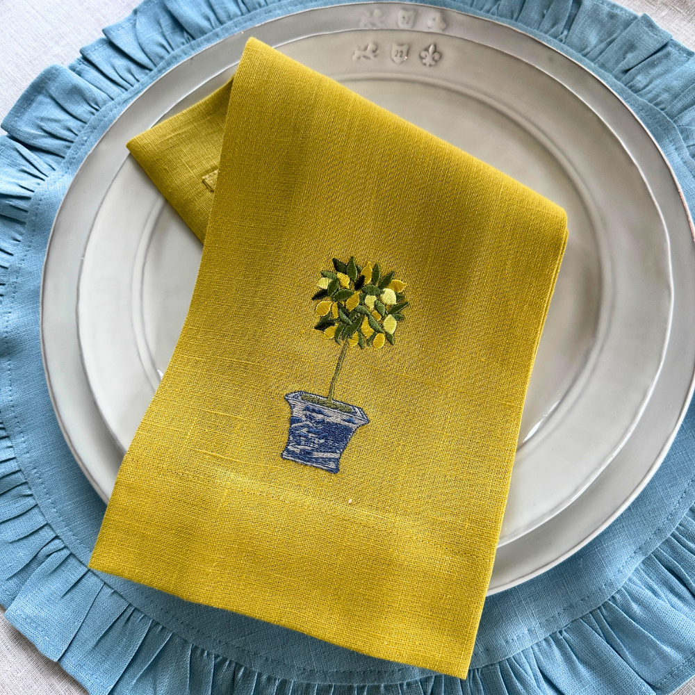 Arte Italica & Crown Linen Designs - Wholesale Tea Towel - Lemon Topiary Linen Towel3