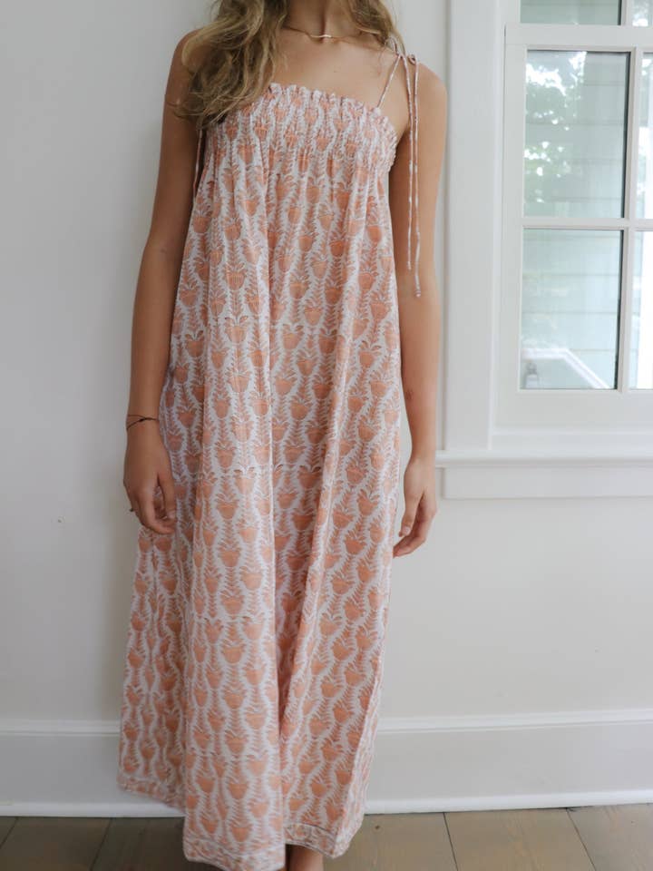 Pamela Maxi Dress - Peach Tulip Print for wholesale on Faire1