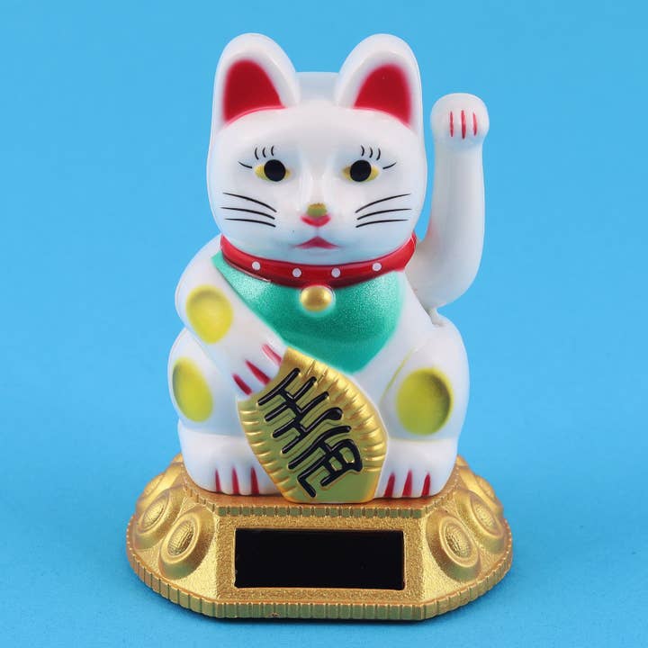 Tribal Trade GmbH - Wholesale Decorative Figurine - Lucky cat Maneki-neko waving cat solar round 8cm white8