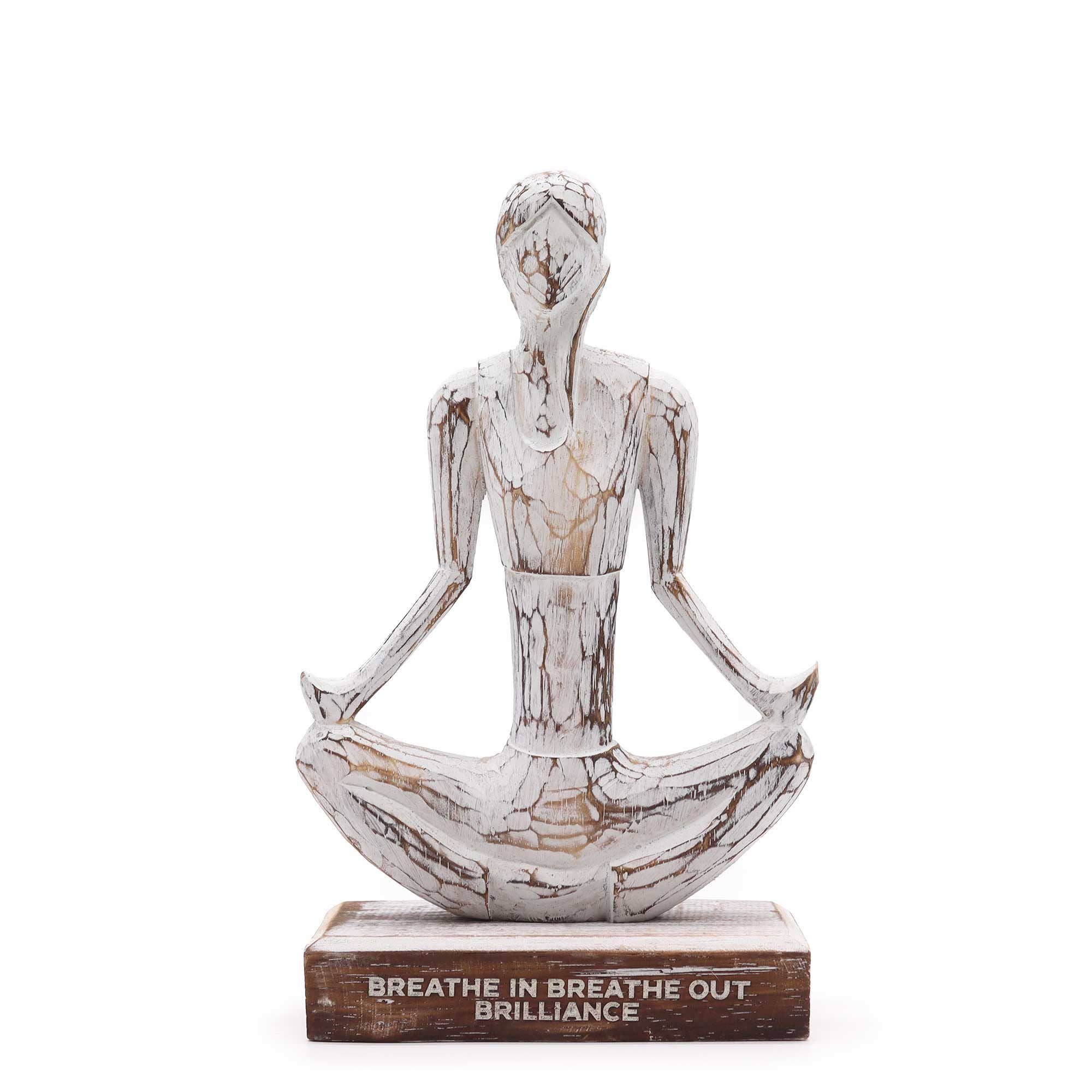 AWGifts Europe - Wholesale Decorative Figurine - Wooden Yoga Lady - Whitewash - Easy Pose2