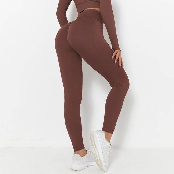FurDecoration - Wholesale Athletic/Lounge Leggings - Women's - Solid Color High-Waisted Elastic Push-Up Sports Leggings11