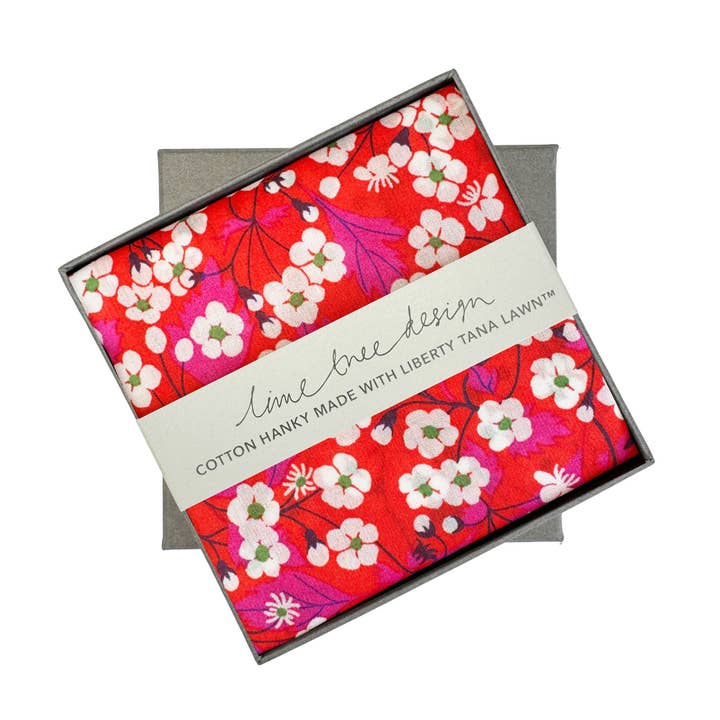 NEW Single Boxed Hanky made with Liberty Tana Lawn Pink Mitsi - Unit of 3 for wholesale by Lime Tree Design