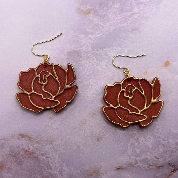 Peony Clay Earrings, Tattoo Themed Earrings, Floral Earrings, Hypoallergenic Earrings for wholesale by The Clay Arches