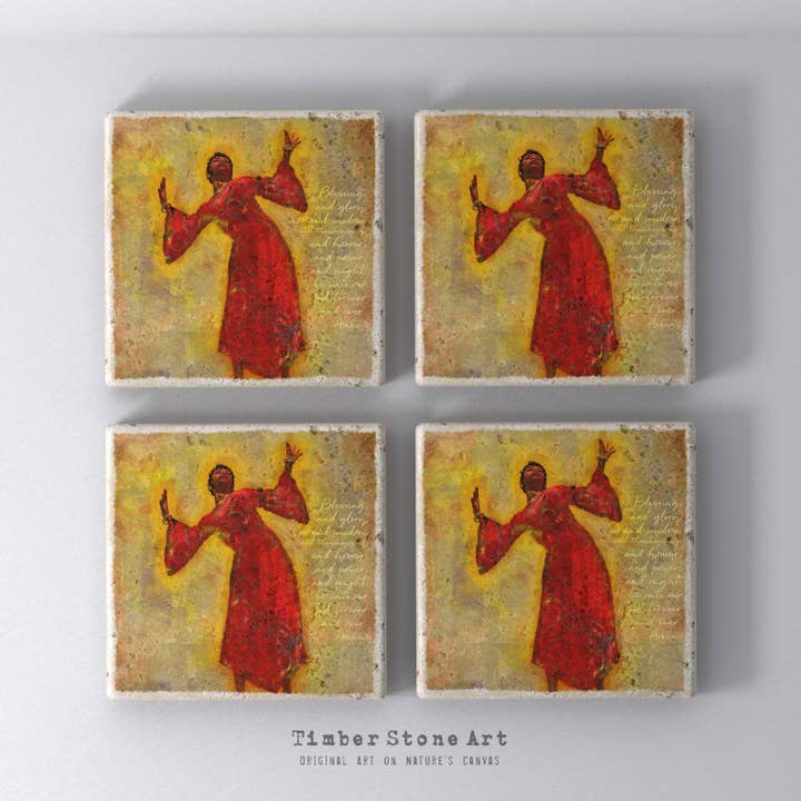 ETHNIC0721-4 - Set Of 4 Natural Stone Coasters for wholesale by Timber Stone Art