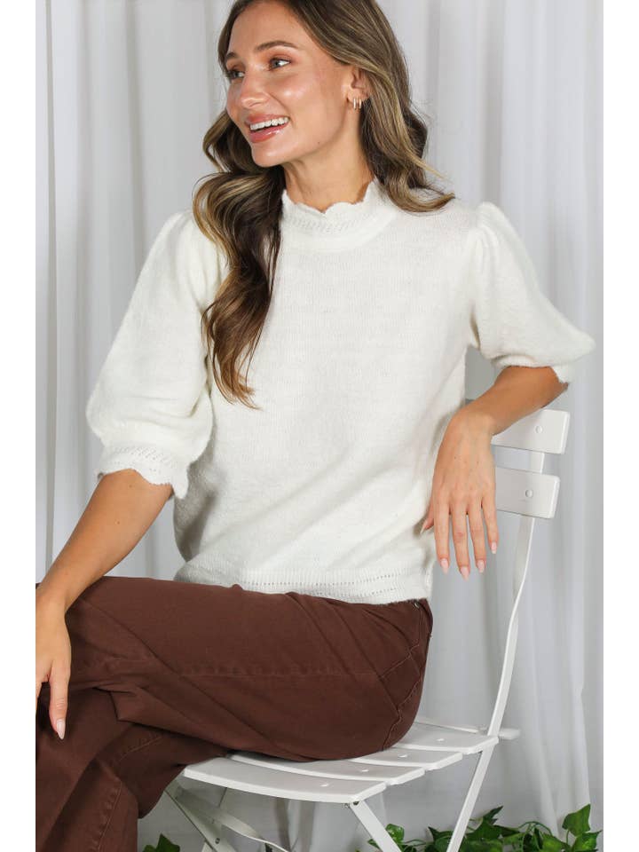 Vine & Love - Wholesale Knit Sweater - Women's - Scalloped Edge Detailing Soft Cozy Knitted Sweater VT8273119