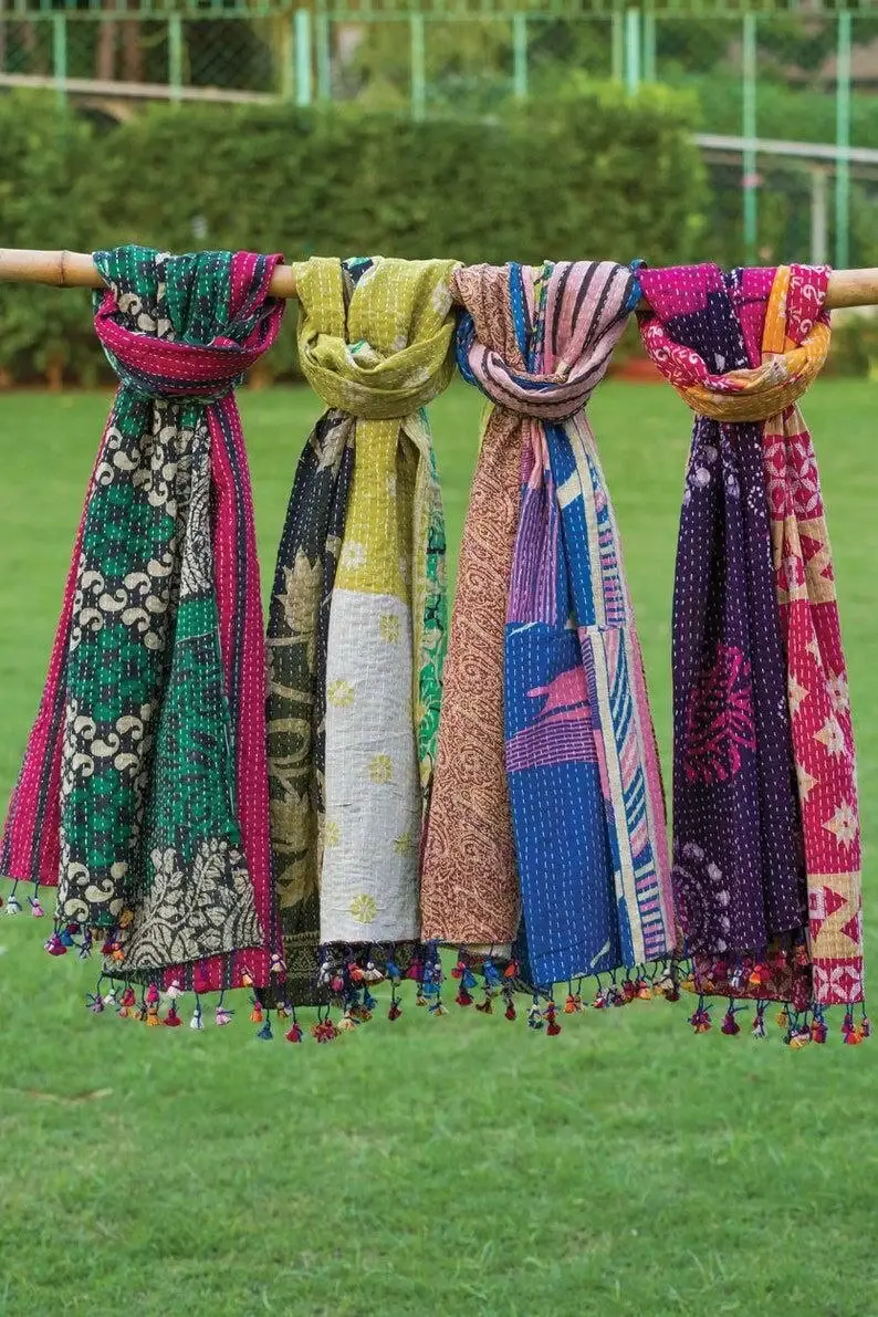 Bhawana Handicrafts - Wholesale Scarf - Women's - 5 Piece Lot, Cotton Kantha Scarf Indian Vintage Kantha Scarf0