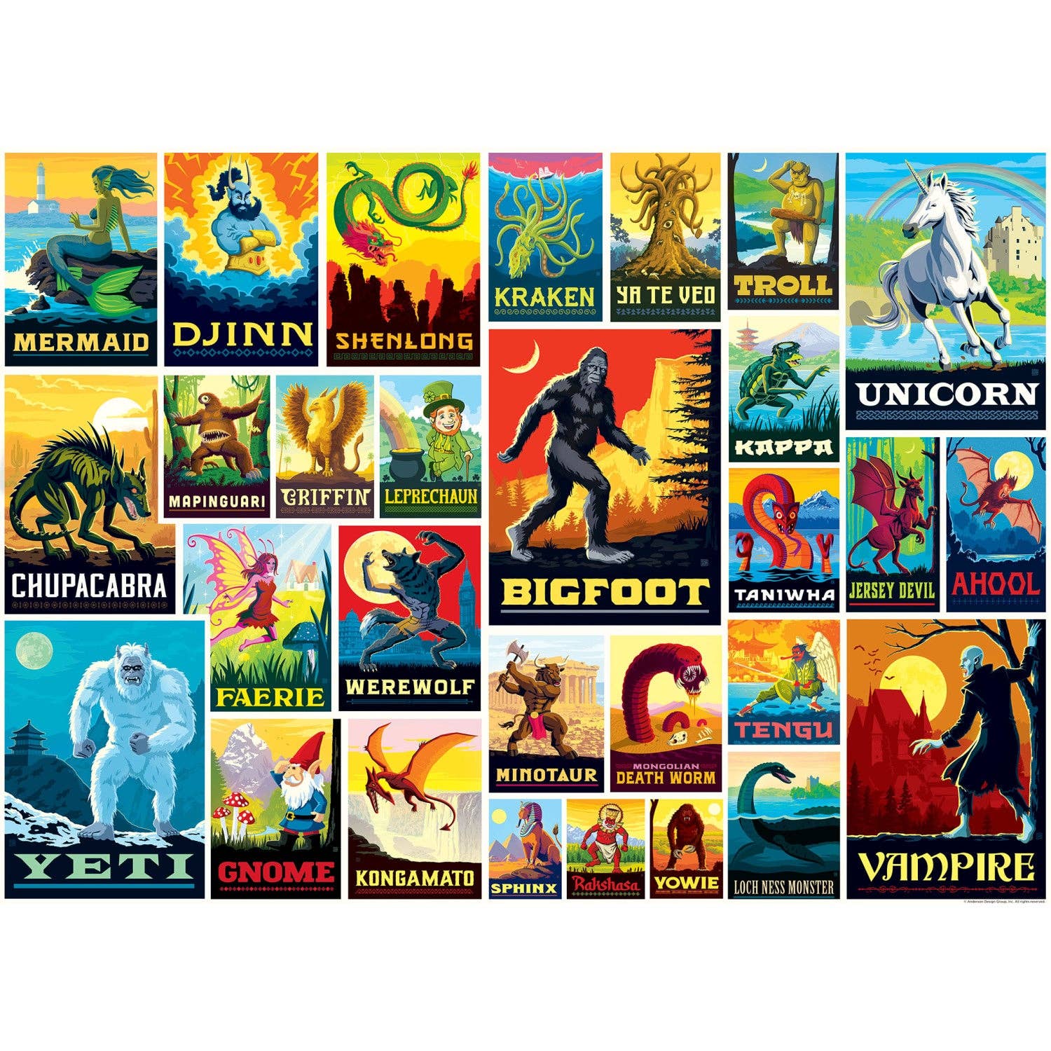 Masterpieces Puzzles - Wholesale Puzzle - Adult - Vintage Posters - Mythical Creatures 1000 Piece Jigsaw Puzzle1