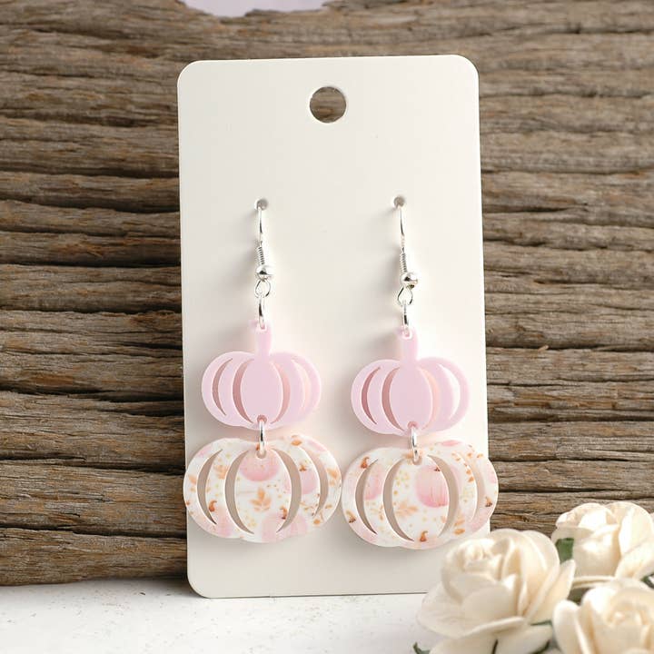 Pumpkin Earrings | Stacked Dangle Post Autumn Fall Acrylic for wholesale by Rocky Mountain Shops