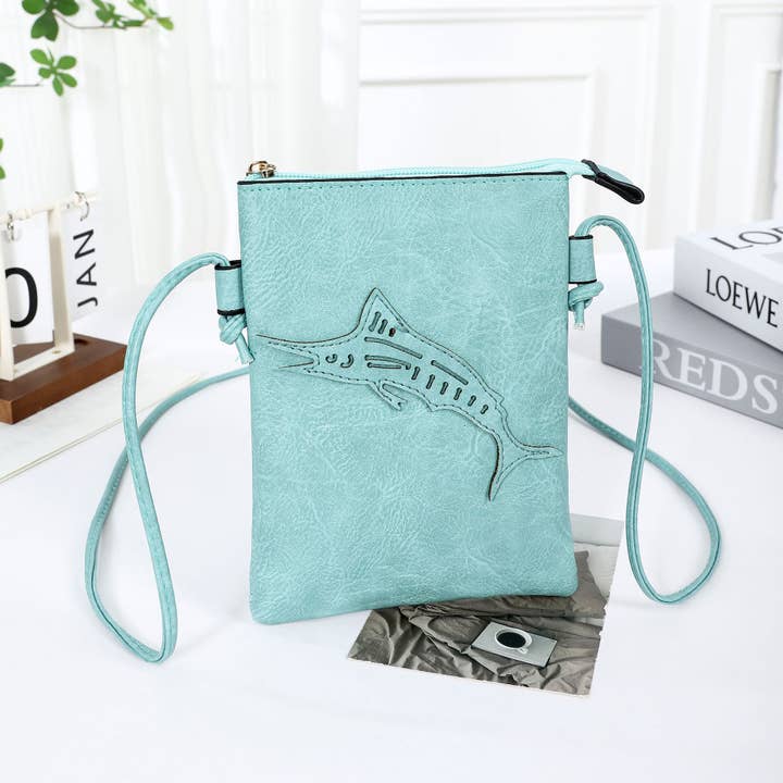 Aqua - Marlin laser cut crossbody cellphone bag for wholesale by Shine Mark Accessories